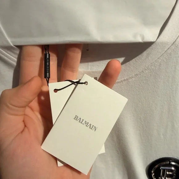 NWT Balmain White Tee with Black and Red Accents - Picture 3 of 4